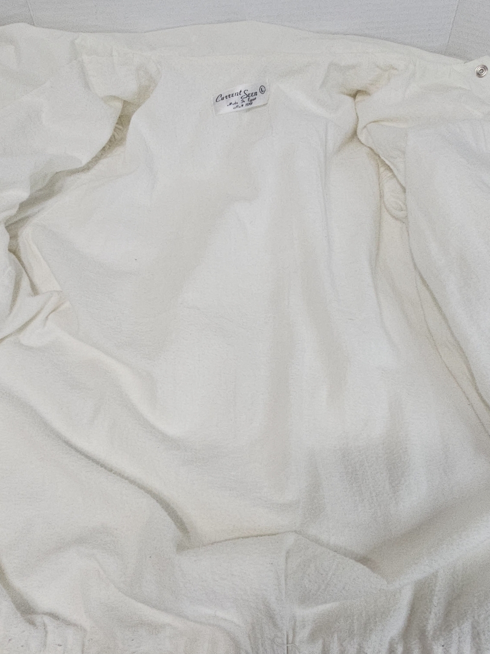 Vtg Current Seen Women L Cream Nylon Jacket Cotton Lined Snap Front Puff Sleeve - Picture 9 of 11